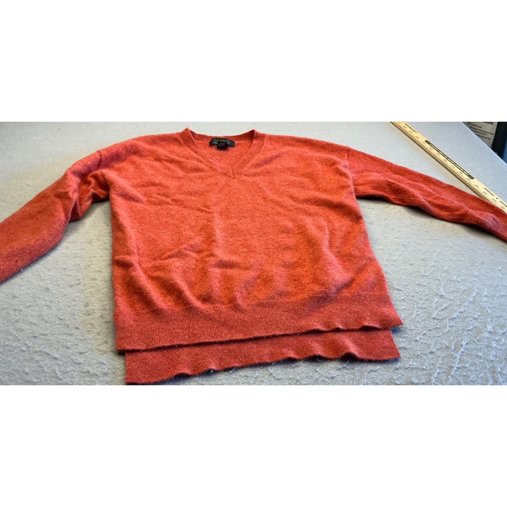 Tahari 100% Cashmere V-Neck Sweater High Low Hem Orange Size Large